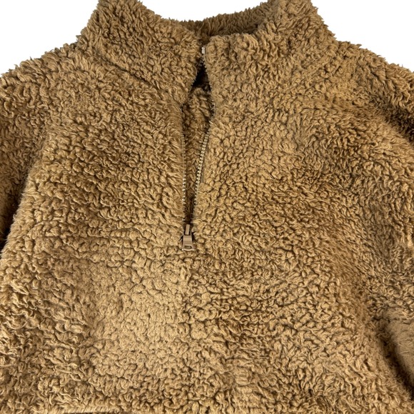 GAP Womens Medium Brown Fleece Quarter Zip Pullover Jacket Teddy Bear Soft - Picture 1 of 5
